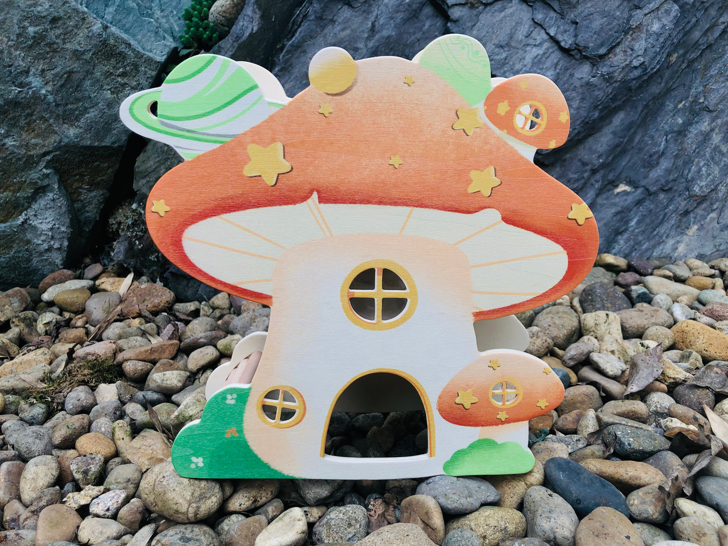 Cosmic Microwave Spring Outing Mushroom Set handcrafted hamster Chamber House & Hideout & Ladder